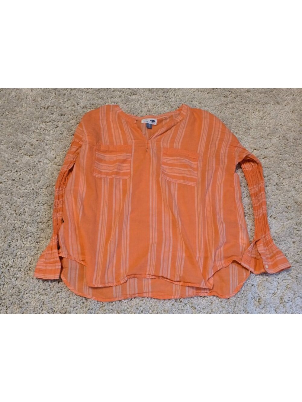 Old Navy Women's XL Orange Striped Tunic Blouse Long Sleeve Boho Casual Top